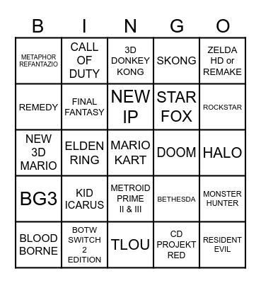SWITCH 2 GAMES Bingo Card