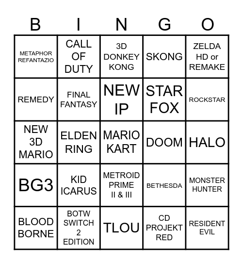 SWITCH 2 GAMES Bingo Card