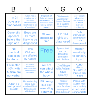 Autism Facts #1 Bingo Card