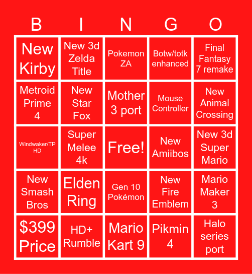 Nintendo Direct Bingo Card