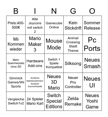 Switch 2 Direct Bingo Card