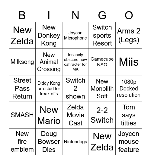 Switch 2 Direct Bingo Card