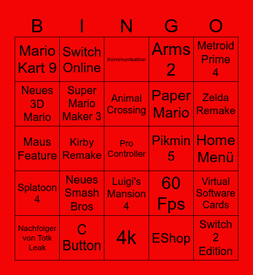 Nintendo Switch 2 Direct Bingo Card