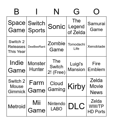 DEEBEECON 2025 Switch 2 Presentation! Bingo Card