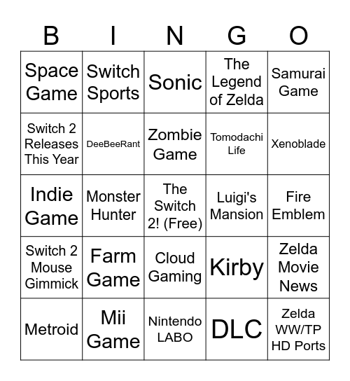 DEEBEECON 2025 Switch 2 Presentation! Bingo Card
