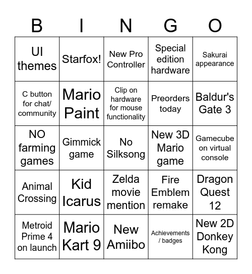 Binfox Bingo (Switch 2 Direct) Bingo Card