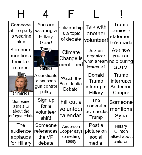 Presidential Debate BINGO! Bingo Card