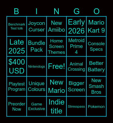 Switch 2 Direct Bingo Card