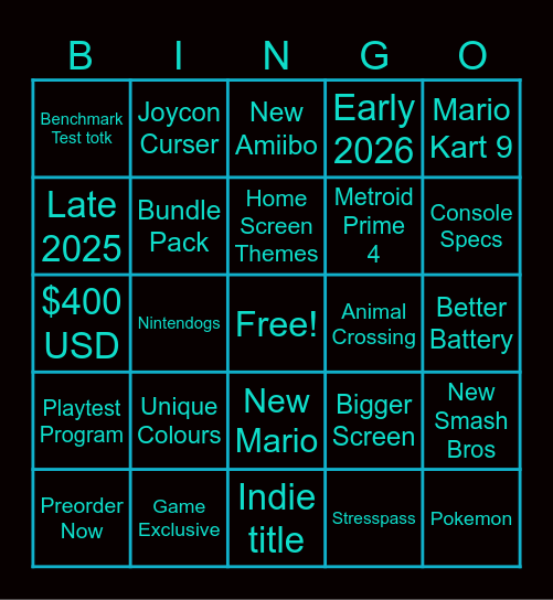 Switch 2 Direct Bingo Card