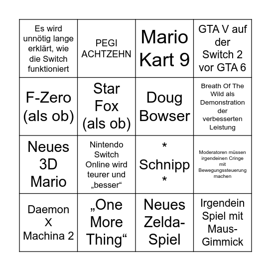Switch 2 Direct Bingo Card