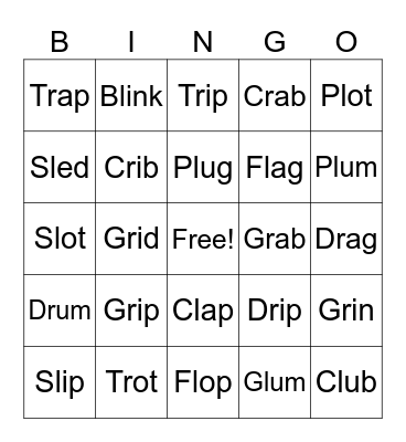R and L Blend Bingo Card