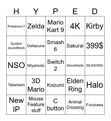 Nintendo Switch 2 Bingo Card