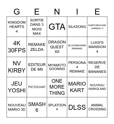 BINGO SWITCH 2 Bingo Card