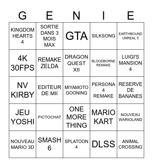 BINGO SWITCH 2 Bingo Card