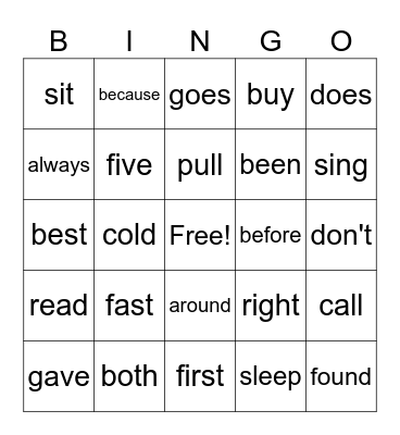 sight word list 2nd grade Bingo Card