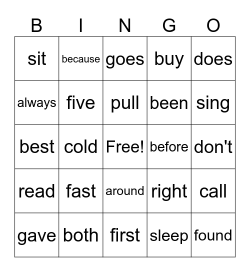 sight word list 2nd grade Bingo Card