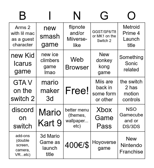 Untitled Bingo Card