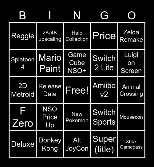 Switch 2 Direct Bingo Card