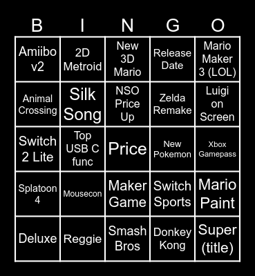 Switch 2 Direct Bingo Card
