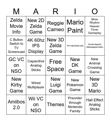 Switch 2 Dream Bingo Card