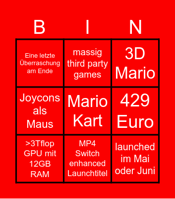 Nintendo Switch 2 Bingo Card