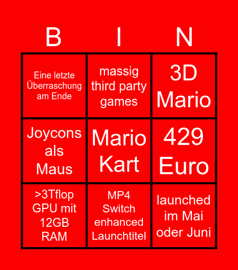 Nintendo Switch 2 Bingo Card