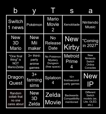 Switch 2 Bingo Card