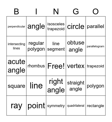 Geometry Bingo Card