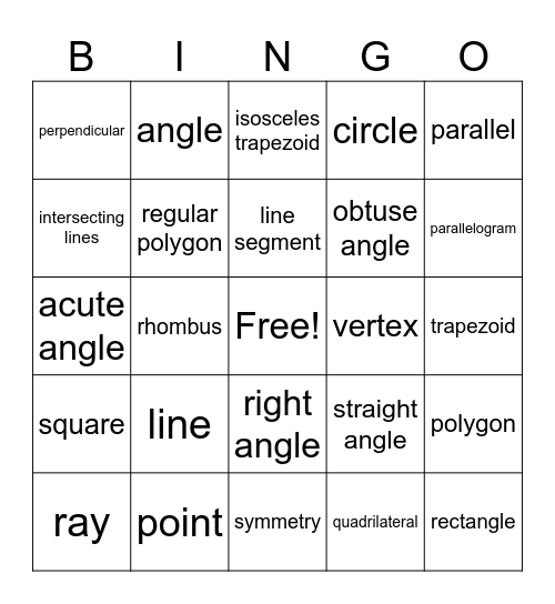 Geometry Bingo Card