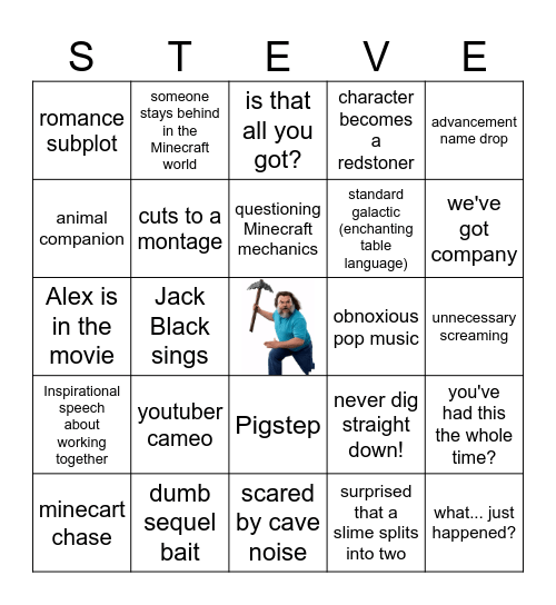 A Minecraft Movie Bingo Card