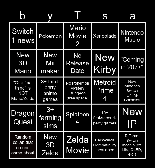 Switch 2 Bingo Card