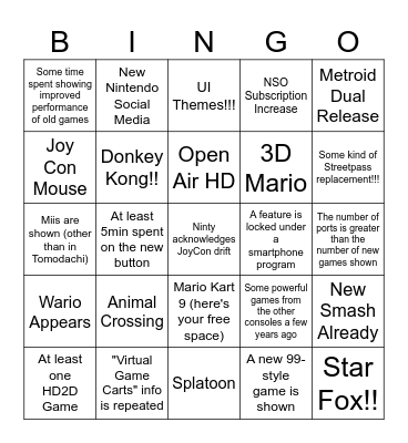 Switch 2 Bingo Card