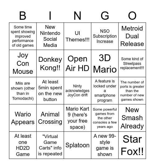 Switch 2 Bingo Card