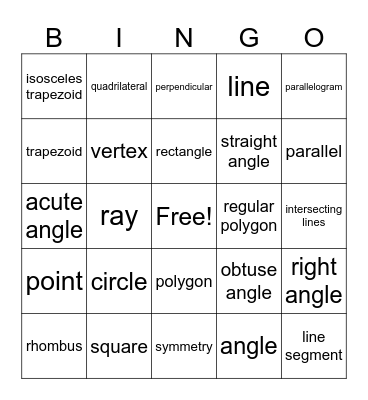 Geometry Bingo Card