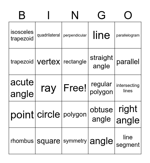Geometry Bingo Card