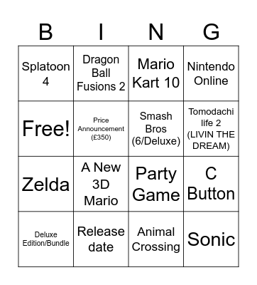 Tekka's Nintendo Switch 2 Direct Predictions Bingo Card