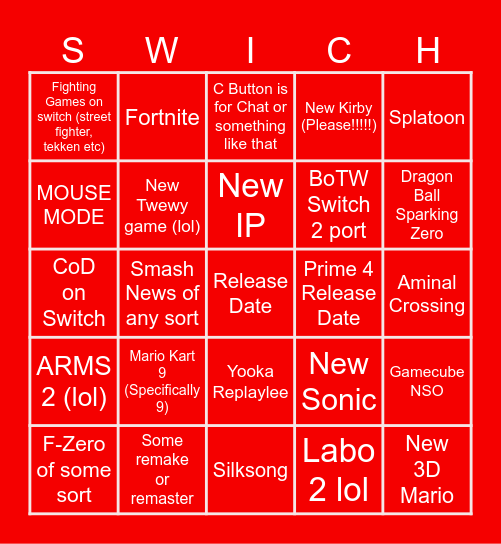 Switch 2 Bingo Card