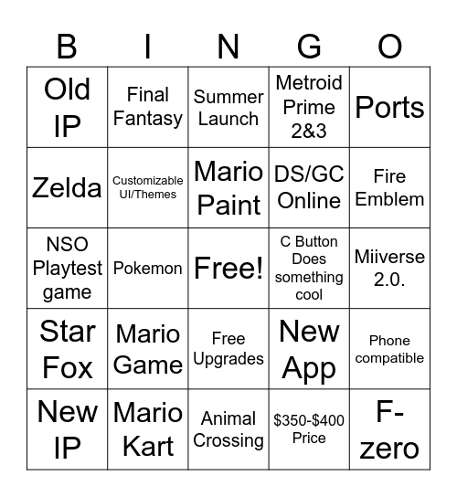 Untitled Bingo Card