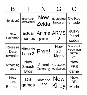 Switch 2 Bingo Card