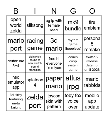 nin 2 bingo Card