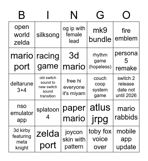 nin 2 bingo Card