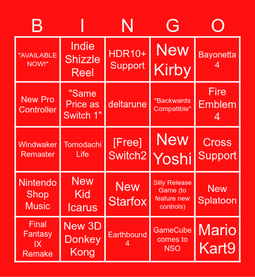 Kim's Switch 2 Direct Bingo April 2025 Bingo Card