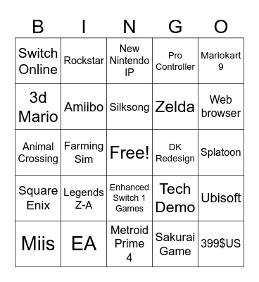 Switch 2 Bingo Card