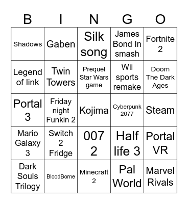 Nintendo Direct Bingo Card