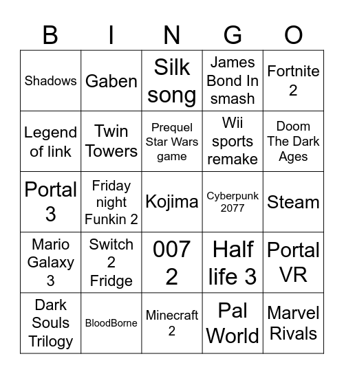 Nintendo Direct Bingo Card