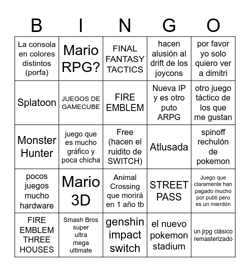 Switch 2 Bingo by la Eiha Bingo Card