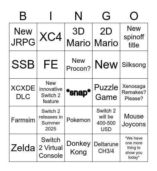 Switch 2 Direct Bingo Card