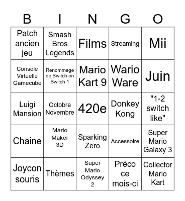 Nintendo Switch 2 Bingo Card