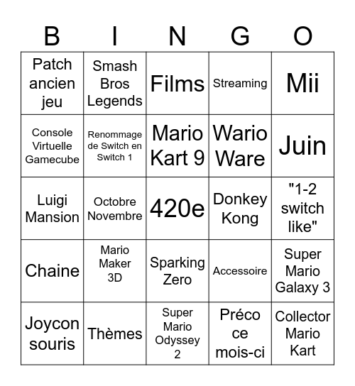 Nintendo Switch 2 Bingo Card