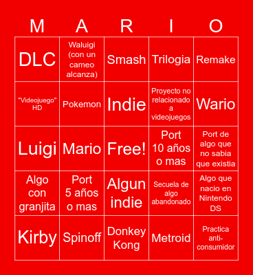Nintendo Direct Bingo Card